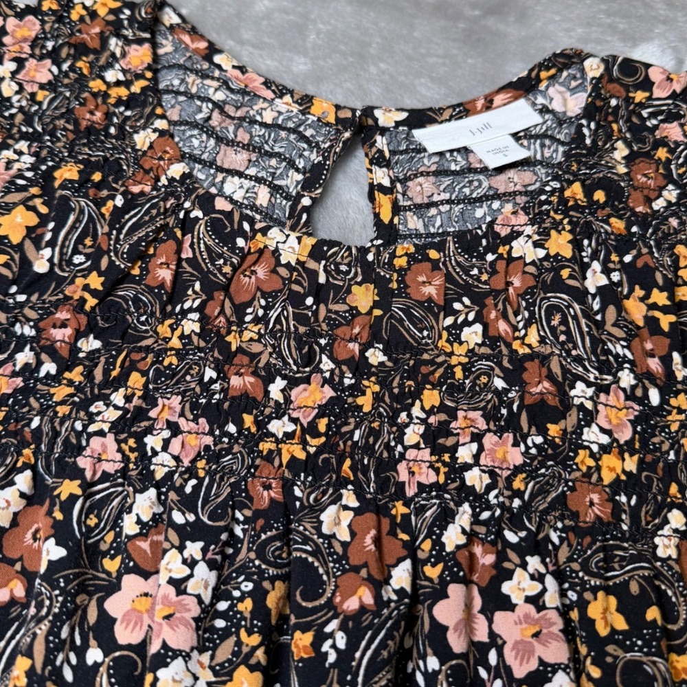 J Jill Womens Size Small Blouse Floral Paisley Smocked Viscose Rayon Boho Earthy - Picture 6 of 12